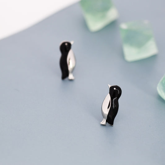 Penguin Stud Earrings in Sterling Silver, Hand Painted Enamel, Bird Earrings, Penguin Earrings, Animal Earrings, Nature Inspired