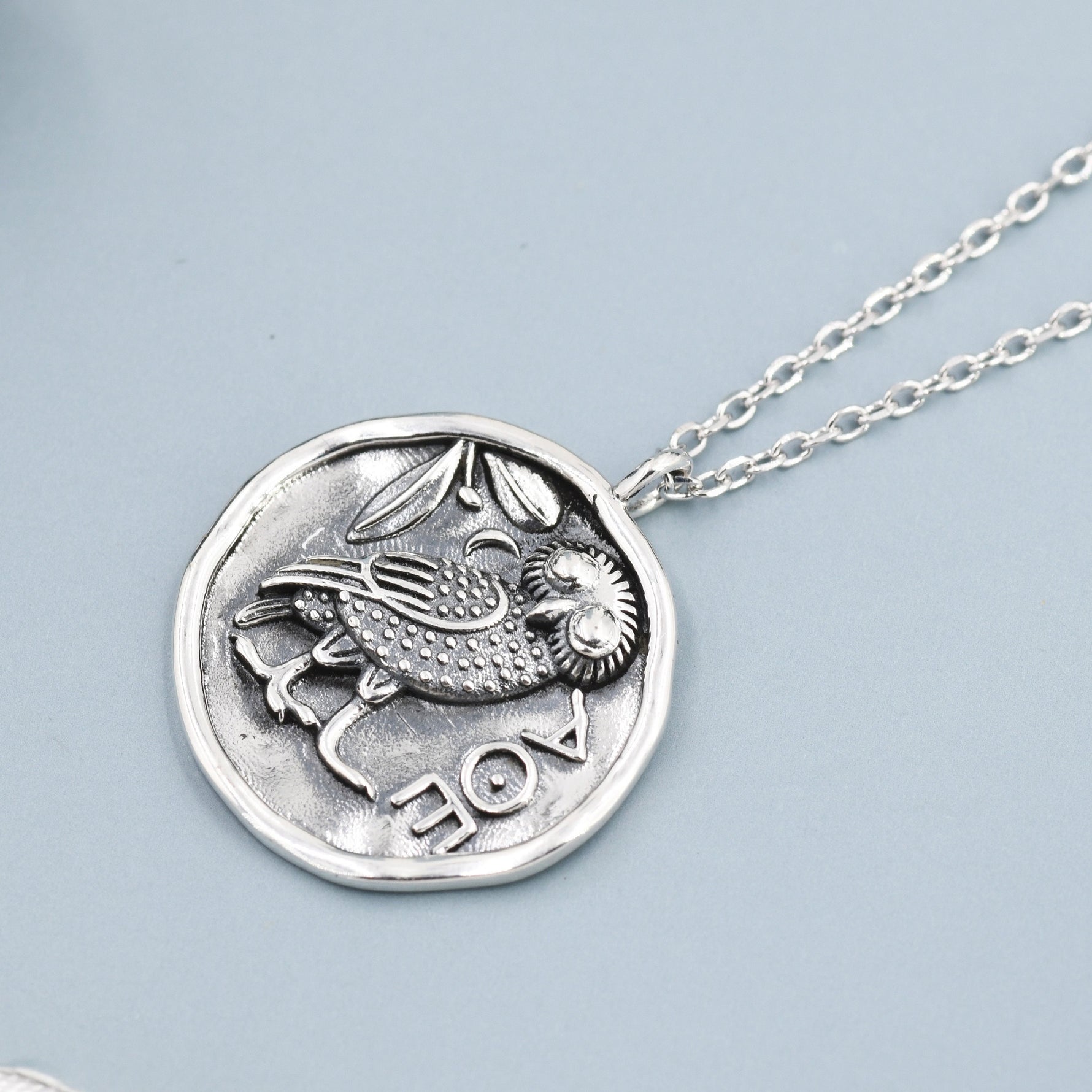 Sterling Silver Greek Coin Pendant Necklace - Owl Coin Necklace , Owl of Athena Coin Necklace in Silver, Ancient Greek Coin Inspired, Bird Necklace