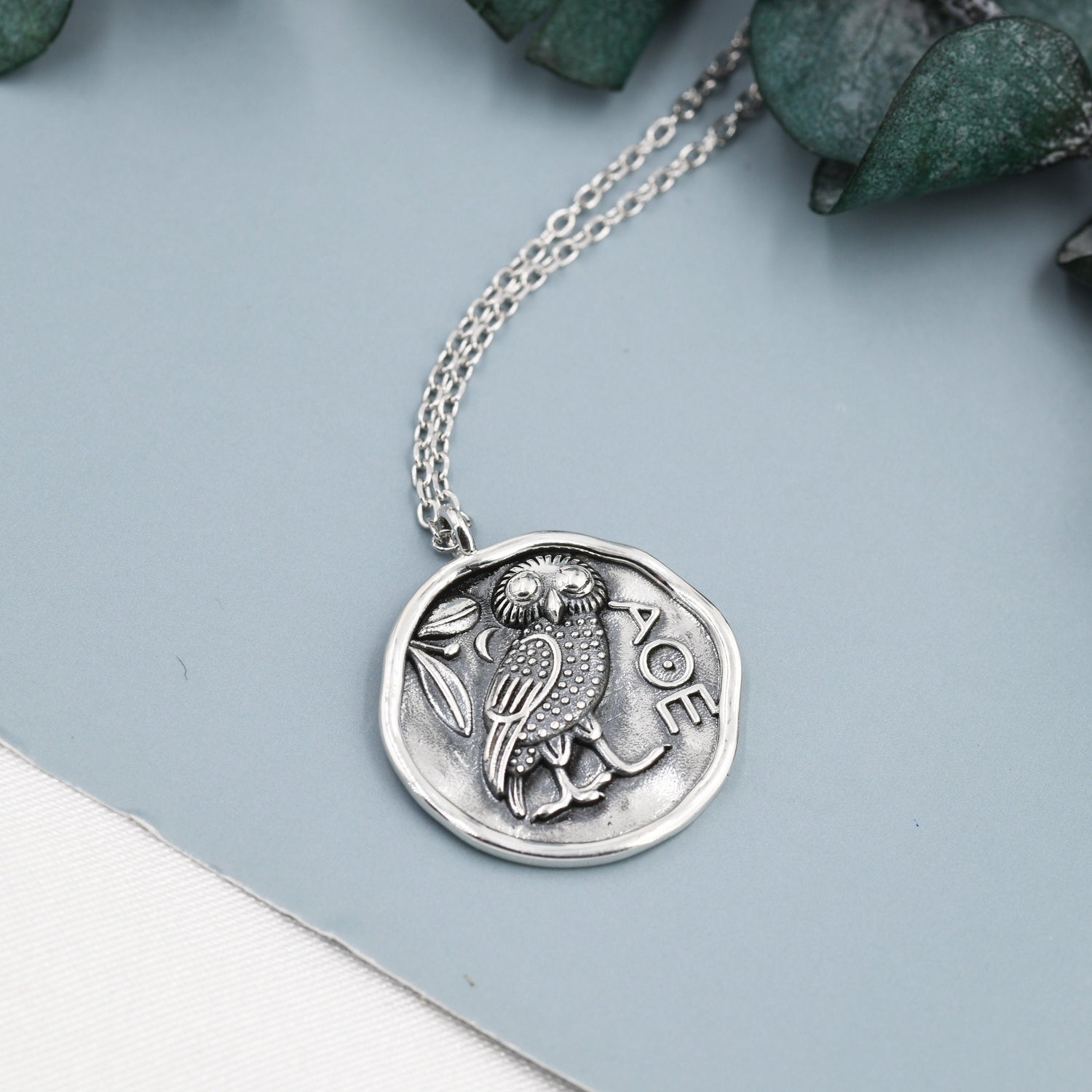 Sterling Silver Greek Coin Pendant Necklace - Owl Coin Necklace , Owl of Athena Coin Necklace in Silver, Ancient Greek Coin Inspired, Bird Necklace