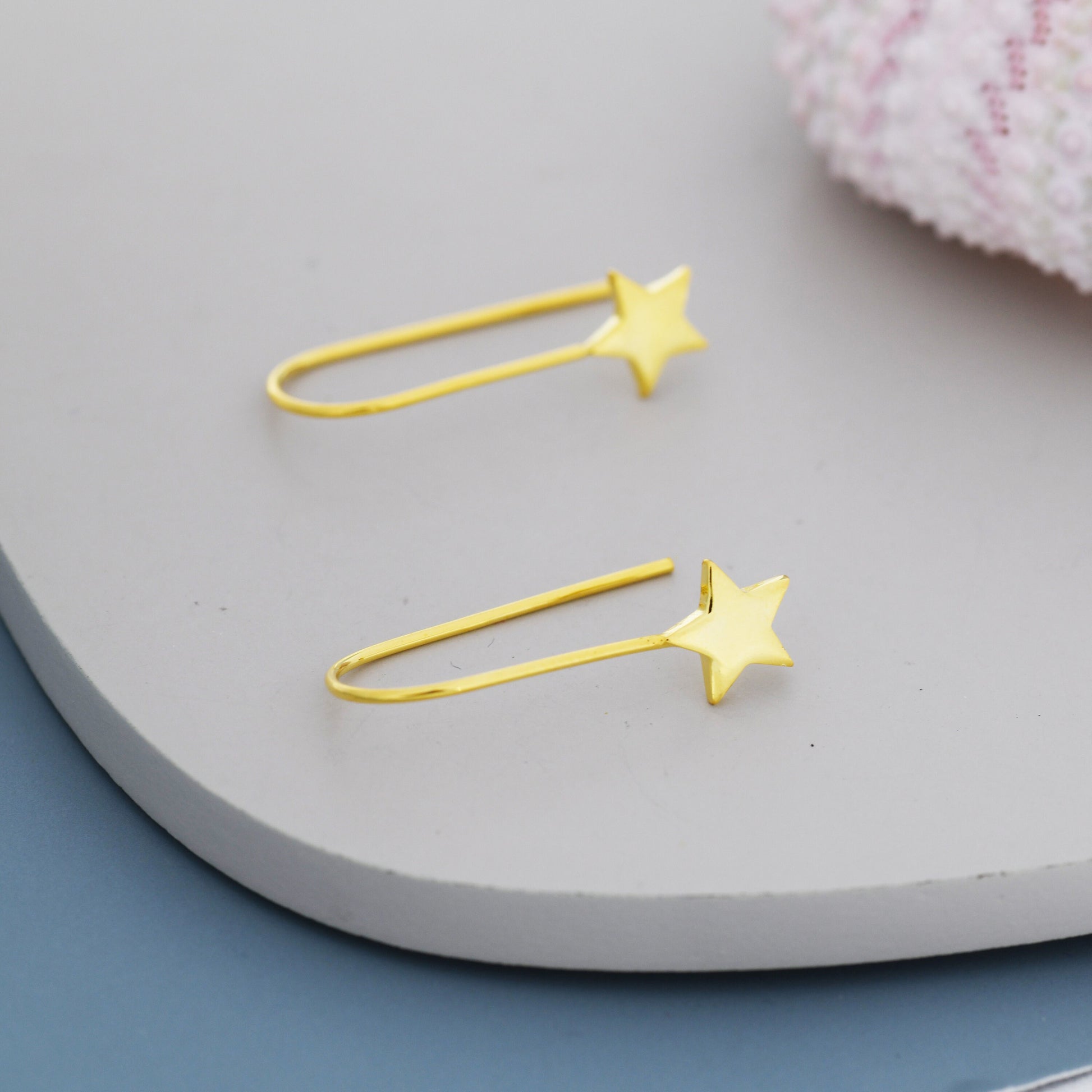 Sterling Silver Star Drop Earrings in Sterling Silver, Silver, Gold or Rose Gold, Star Hook Earrings, Dangle Celestial Earrings