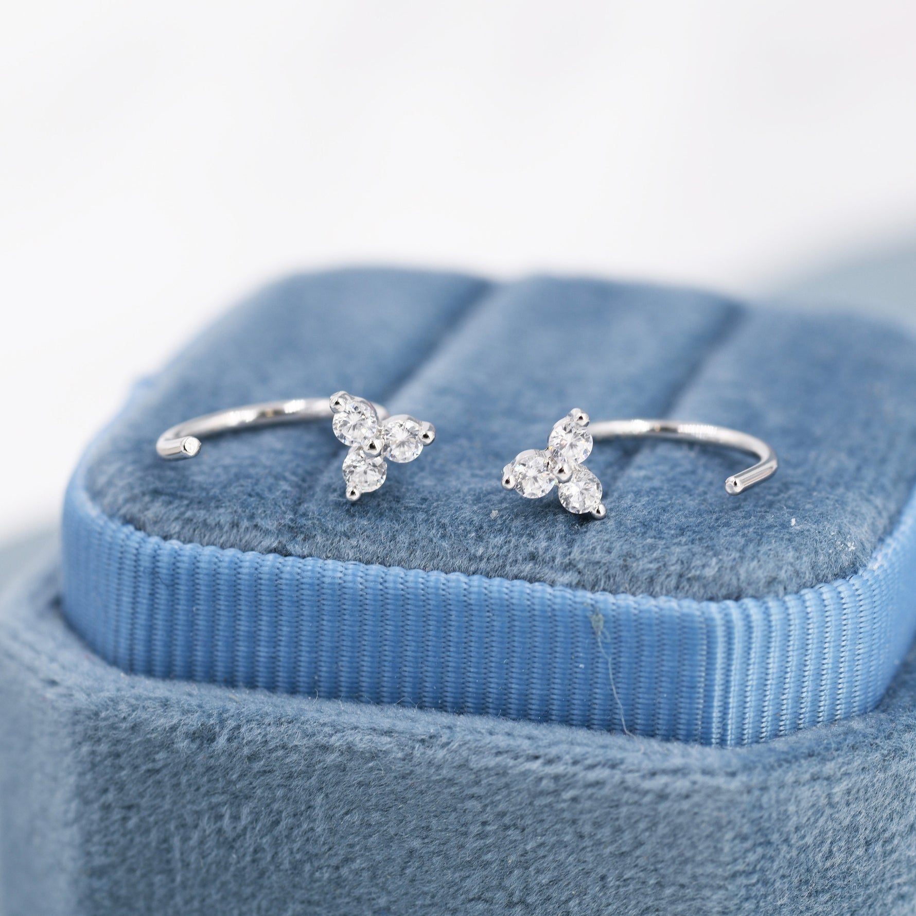 Three CZ Trinity Threader Hoop Earrings in Sterling Silver, Three Dot Open Hoop Earrings, Huggie Hoop, Silver or Gold, Pull Through
