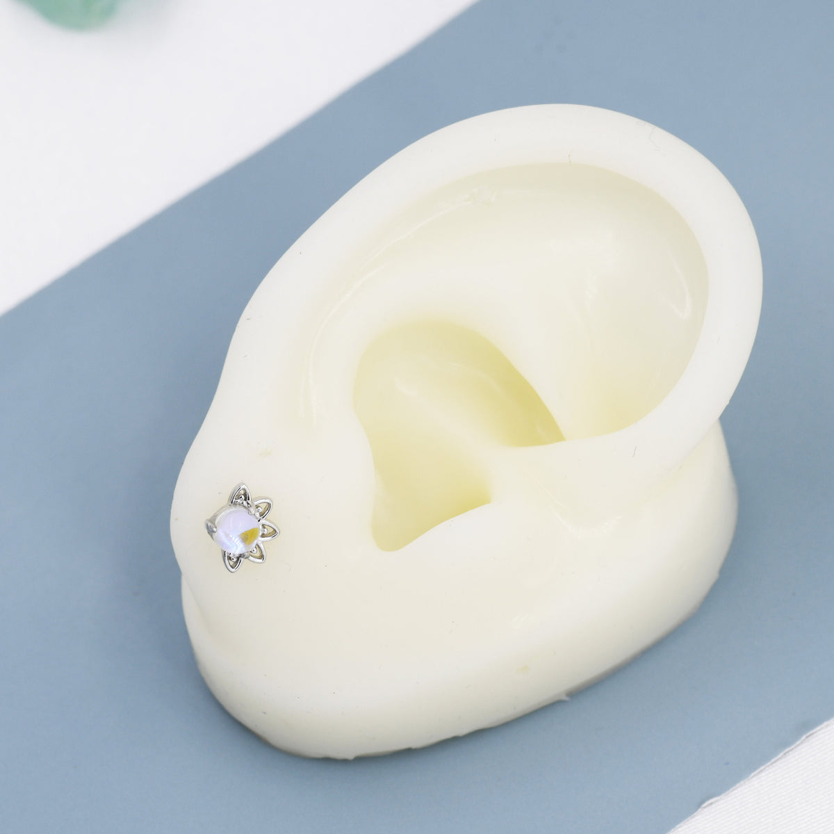 Sterling Silver Moonstone Crown Stud Earrings, Prong Set, Simulated Moonstone Earrings, Minimalist