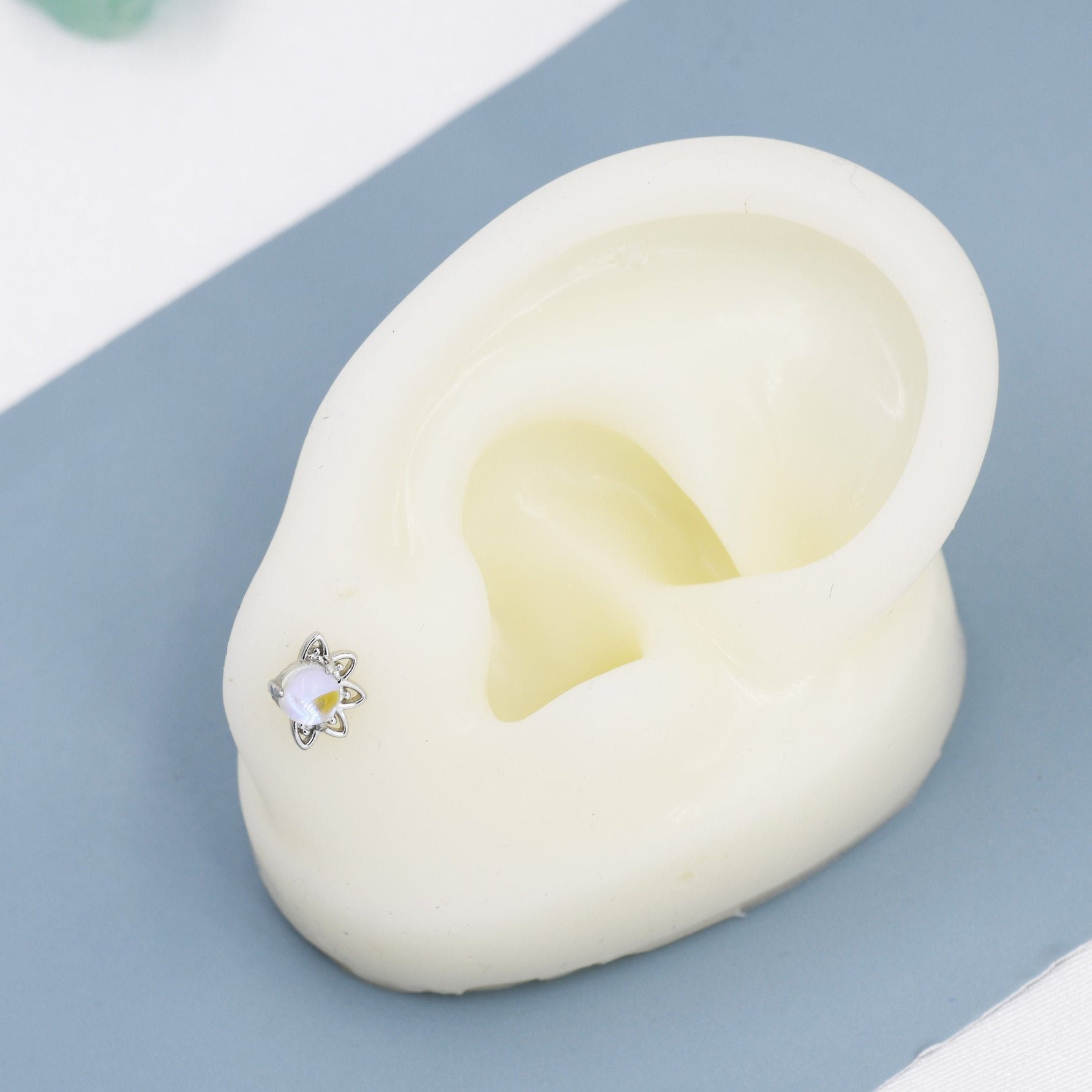 Sterling Silver Moonstone Crown Stud Earrings, Prong Set, Simulated Moonstone Earrings, Minimalist