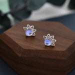 Sterling Silver Moonstone Crown Stud Earrings, Prong Set, Simulated Moonstone Earrings, Minimalist