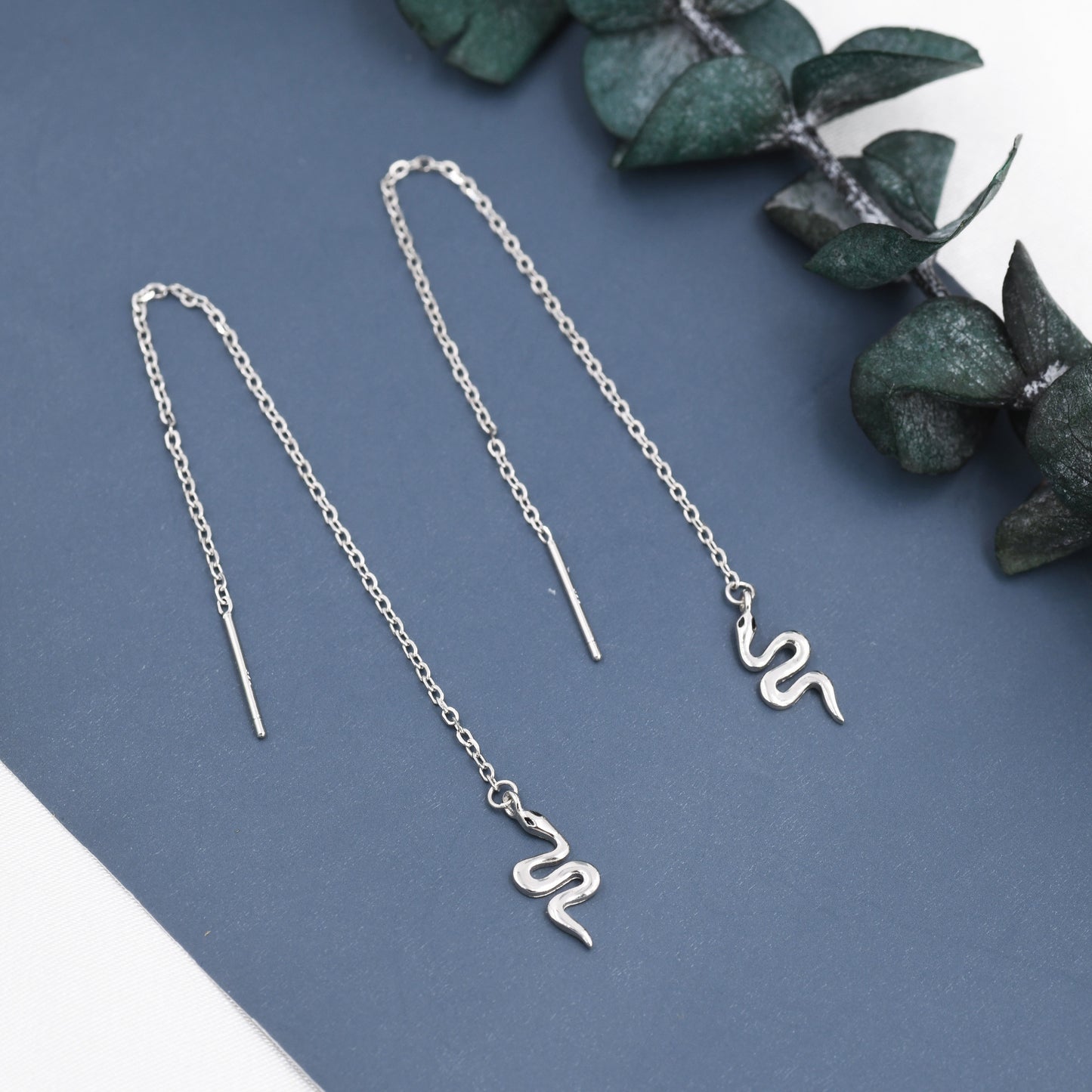 Snake Threader Earrings in Sterling Silver, Silver or Gold,  Snake Long Ear Threaders, Single or Double Piercing Threaders, Long Threaders