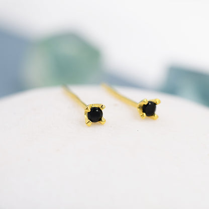 Extra Tiny 2mm Black CZ Stud Earrings in Sterling Silver, Barely Visible Stud Earrings, 2mm Black Earrings, Tiny Crystal Earrings