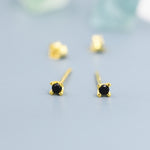 Extra Tiny 2mm Black CZ Stud Earrings in Sterling Silver, Barely Visible Stud Earrings, 2mm Black Earrings, Tiny Crystal Earrings