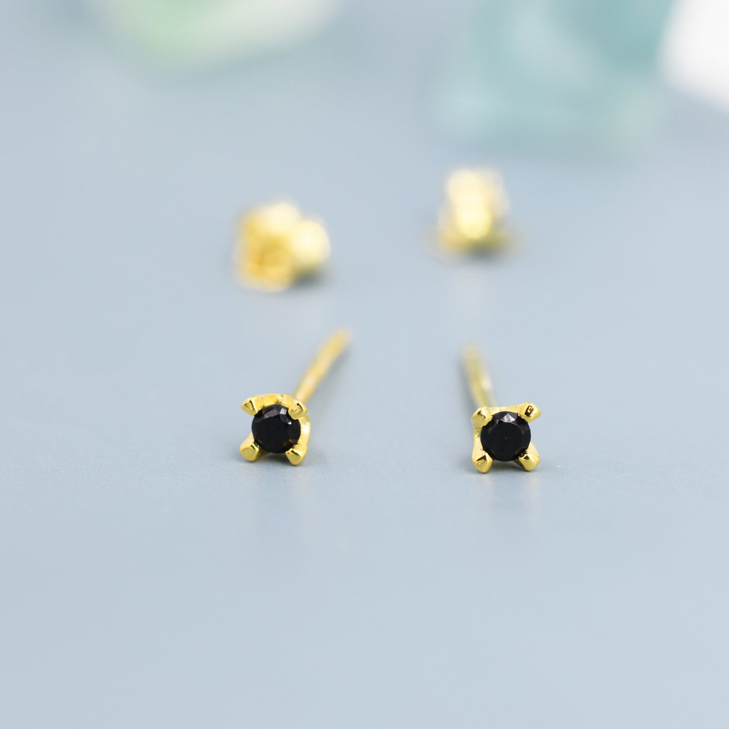 Extra Tiny 2mm Black CZ Stud Earrings in Sterling Silver, Barely Visible Stud Earrings, 2mm Black Earrings, Tiny Crystal Earrings