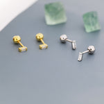 Extra Tiny Baguette CZ Screw Back Earrings in Sterling Silver, Silver or Gold, Geometric CZ Earrings, Stacking Earrings, Barbell Earrings
