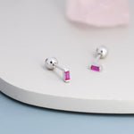 Extra Tiny Ruby Pink Baguette CZ Screw Back Earrings in Sterling Silver, Silver or Gold, Stacking Earrings, Barbell Earrings, Ruby Red