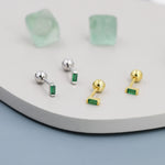 Extra Tiny Emerald Green Baguette CZ Screw Back Earrings in Sterling Silver, Silver or Gold, Stacking Earrings, Barbell Earrings