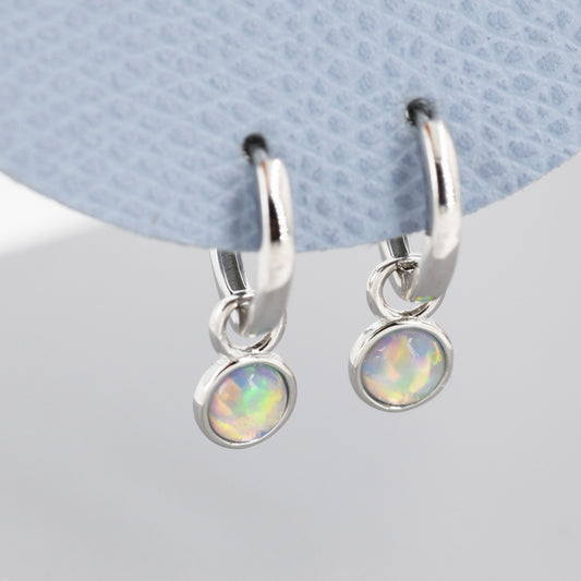 Sterling Silver Dangling Opal Hoop Earrings, Detachable Charm Dangle Hoop Earrings, Silver, Gold or Rose Gold,  Interchangeable