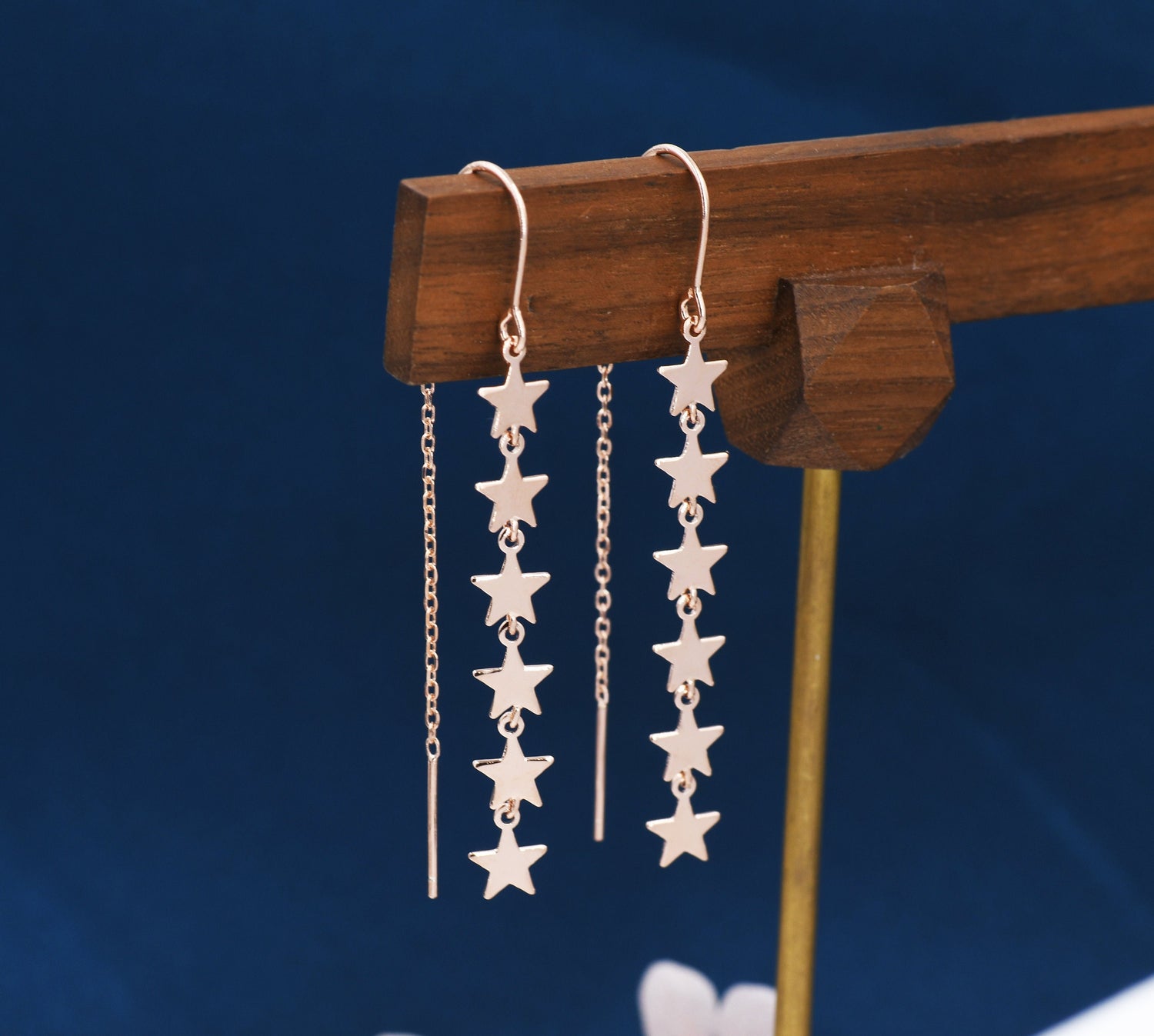 Star Cascade Threader Earrings in Sterling Silver, Star U Shape Ear Threaders, Silver, Gold or Rose Gold, Star Threaders, Long Threaders