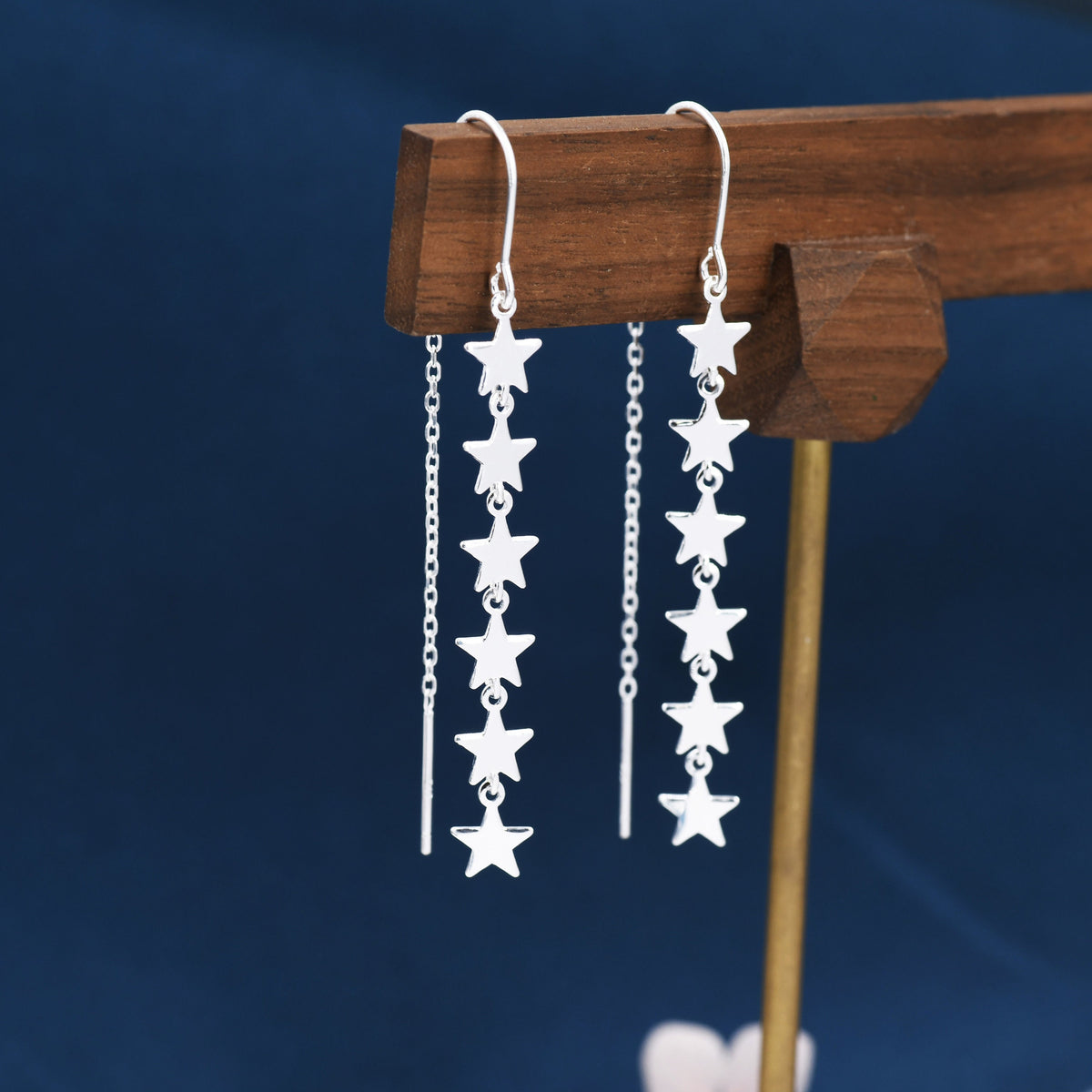 Star Cascade Threader Earrings in Sterling Silver, Star U Shape Ear Threaders, Silver, Gold or Rose Gold, Star Threaders, Long Threaders