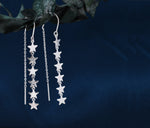 Star Cascade Threader Earrings in Sterling Silver, Star U Shape Ear Threaders, Silver, Gold or Rose Gold, Star Threaders, Long Threaders
