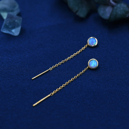 Blue Opal Dot Threader Earrings in Sterling Silver, Lab Opal Ear Threaders, Silver or Gold, Opal Threaders, Chain Earrings