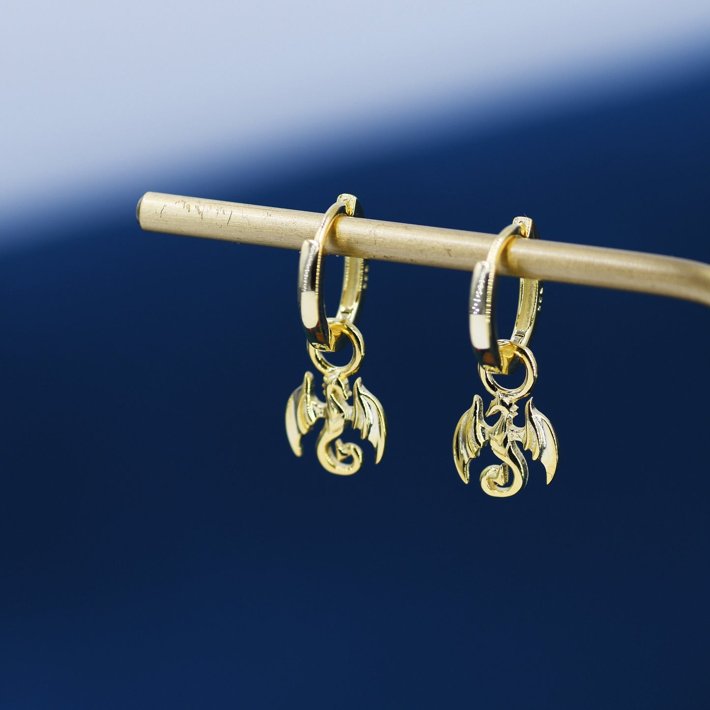 Dragon Huggie Hoop in Sterling Silver, Silver or Gold, Dagon Dangle Hoop Earrings, Detachable and Interchangeable