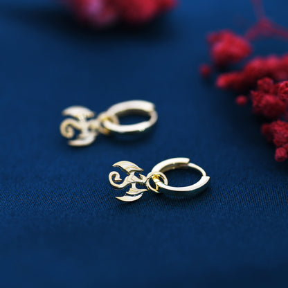 Dragon Huggie Hoop in Sterling Silver, Silver or Gold, Dagon Dangle Hoop Earrings, Detachable and Interchangeable