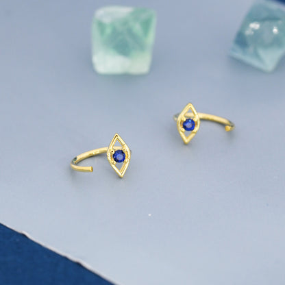 Evil Eye CZ Huggie Hoop Earrings in Sterling Silver, Silver or Gold, Open Threader, Threader Hoop, Open Hoops, C shape Earrings