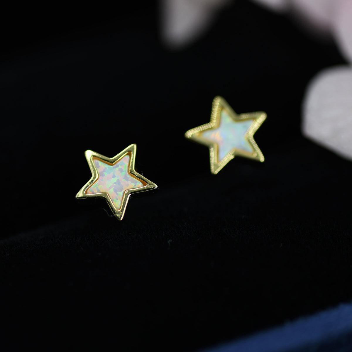 Opal Star Stud Earrings in Sterling Silver - Simulated Opal Stud Earrings - Silver Gold and Rose Gold - Geometric Minimalist