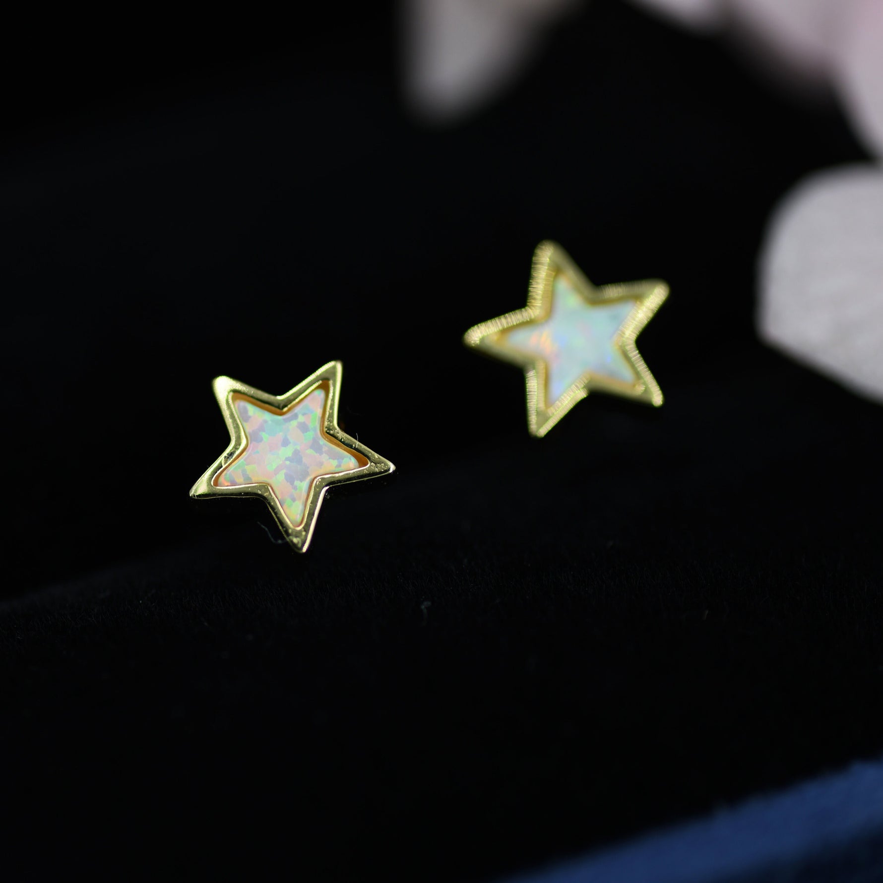 Opal Star Stud Earrings in Sterling Silver - Simulated Opal Stud Earrings - Silver Gold and Rose Gold - Geometric Minimalist