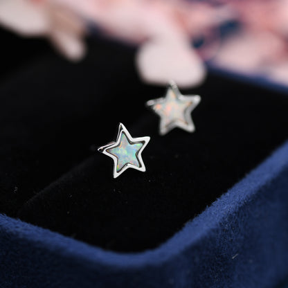 Opal Star Stud Earrings in Sterling Silver - Simulated Opal Stud Earrings - Silver Gold and Rose Gold - Geometric Minimalist