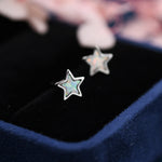 Opal Star Stud Earrings in Sterling Silver - Simulated Opal Stud Earrings - Silver Gold and Rose Gold - Geometric Minimalist