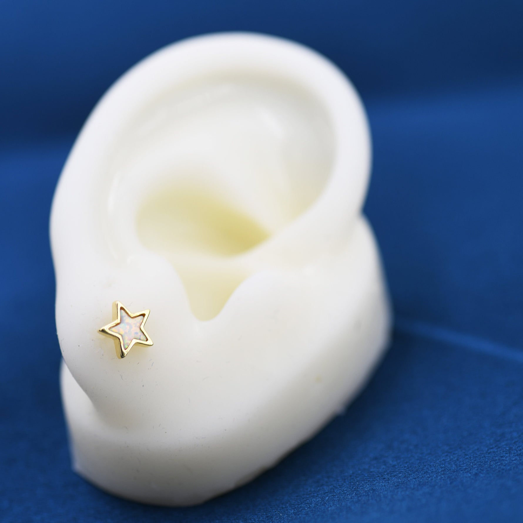 Opal Star Stud Earrings in Sterling Silver - Simulated Opal Stud Earrings - Silver Gold and Rose Gold - Geometric Minimalist
