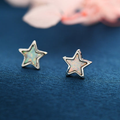 Opal Star Stud Earrings in Sterling Silver - Simulated Opal Stud Earrings - Silver Gold and Rose Gold - Geometric Minimalist