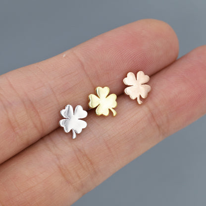 Shamrock Stud Earrings in Sterling Silver, Four Leaf Clover Earrings, Irish Earrings, Silver Gold or Rose Gold