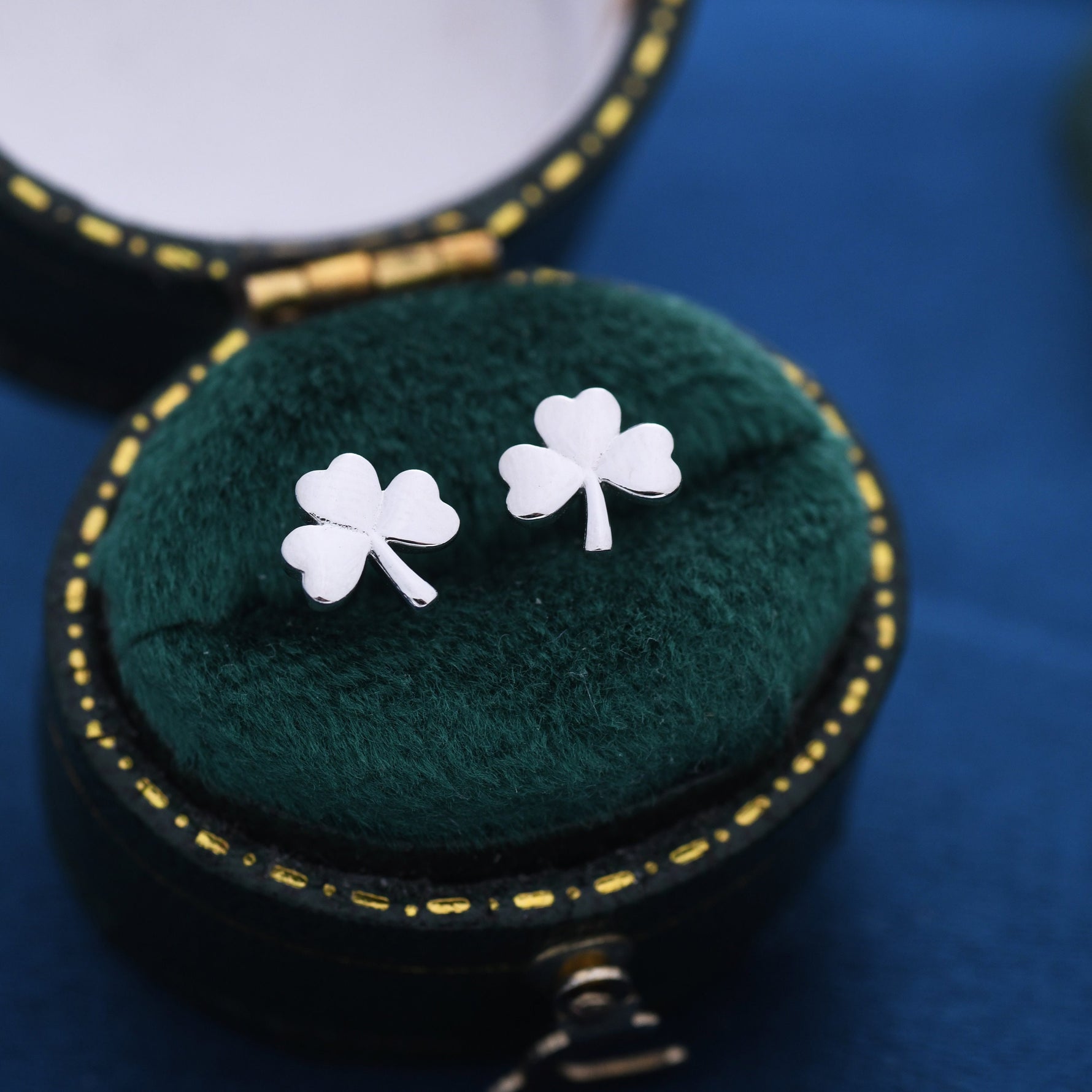 Shamrock Stud Earrings in Sterling Silver, Three Leaf Clover Earrings, Irish Earrings, Silver Gold or Rose Gold