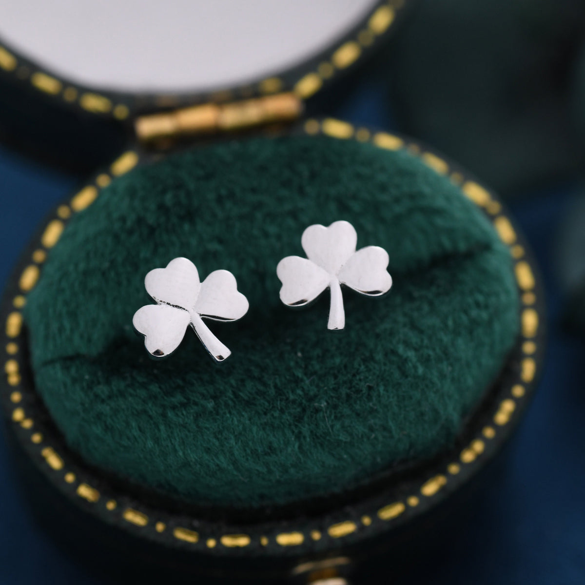 Shamrock Stud Earrings in Sterling Silver, Three Leaf Clover Earrings, Irish Earrings, Silver Gold or Rose Gold