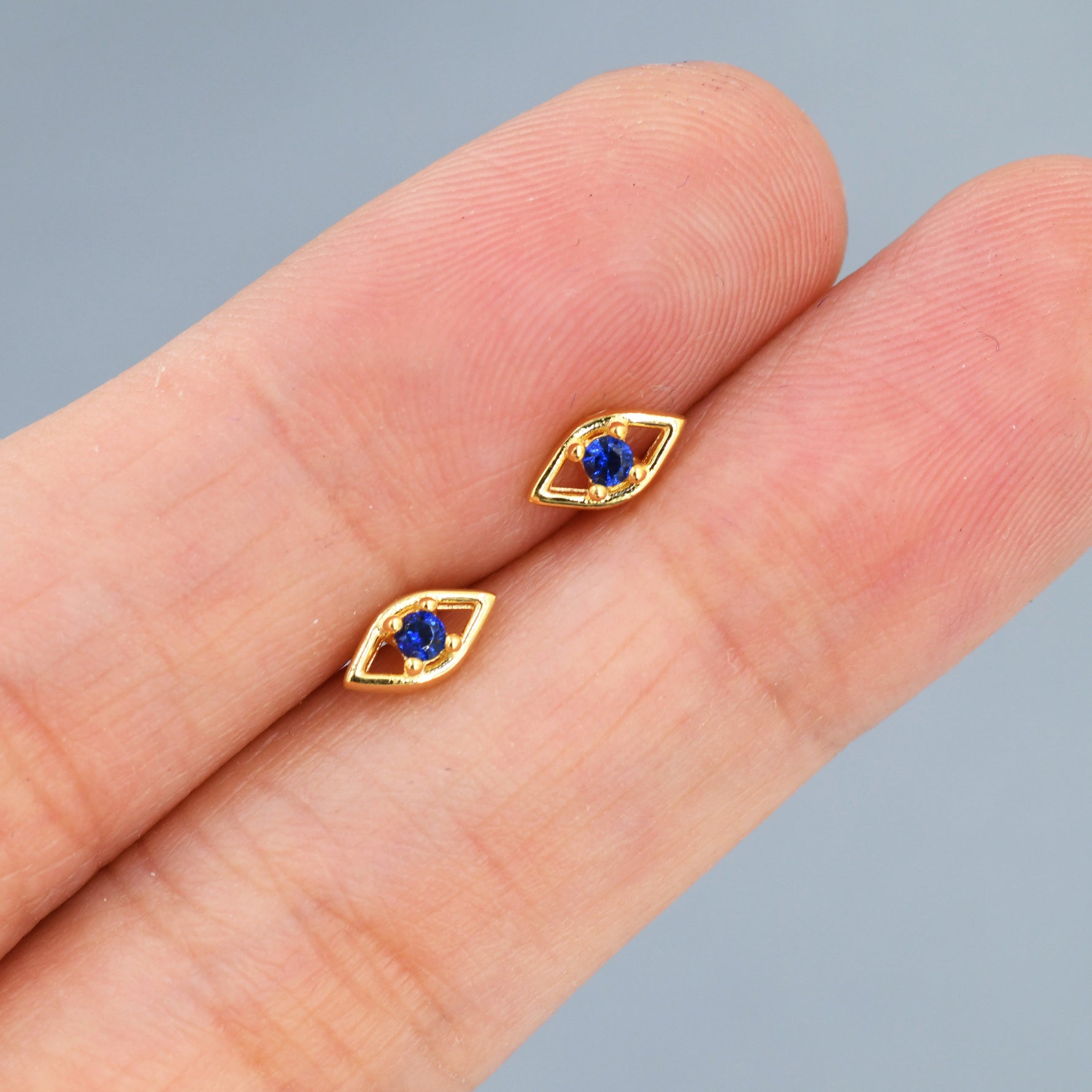 Tiny Evil Eye Stud Earrings in Sterling Silver, Eye Earrings, Stacking Earrings, Silver or Gold Finish