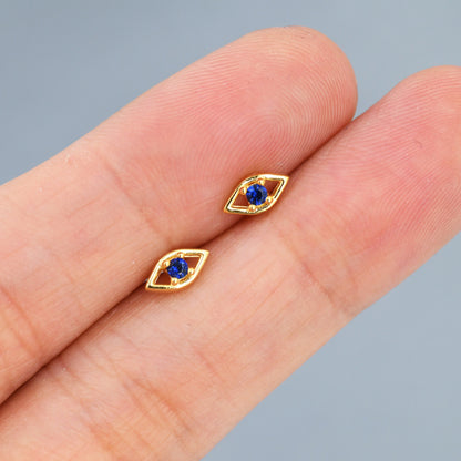 Tiny Evil Eye Stud Earrings in Sterling Silver,  Eye Earrings, Stacking Earrings, Silver or Gold Finish