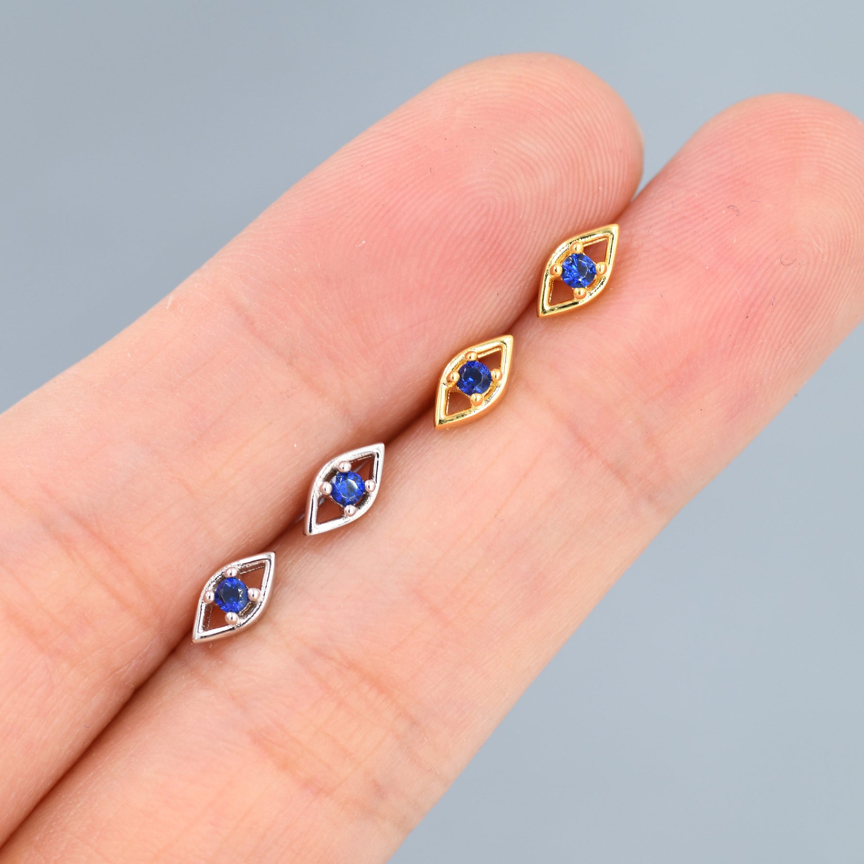 Tiny Evil Eye Stud Earrings in Sterling Silver, Eye Earrings, Stacking Earrings, Silver or Gold Finish