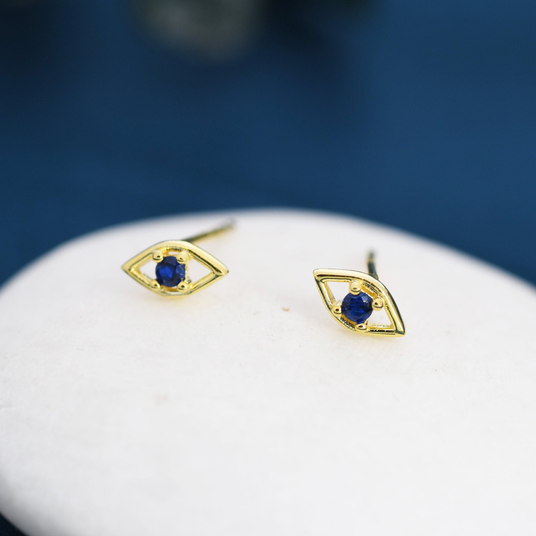 Tiny Evil Eye Stud Earrings in Sterling Silver, Eye Earrings, Stacking Earrings, Silver or Gold Finish