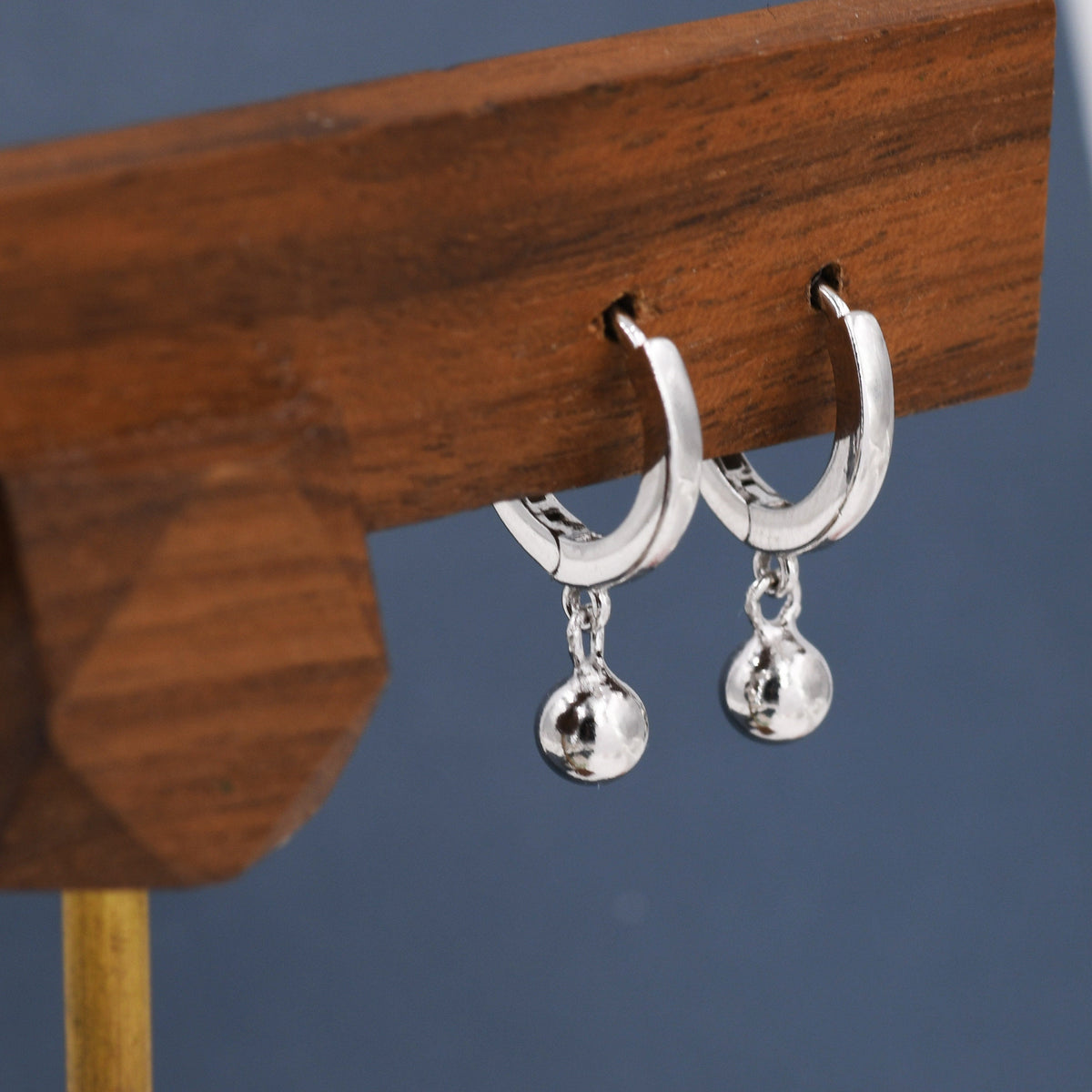 Dangle Ball Hoop Earrings in Sterling Silver, Dangle Hoop Earrings, Silver, Gold or Rose Gold? Silver Ball Huggie Hoops