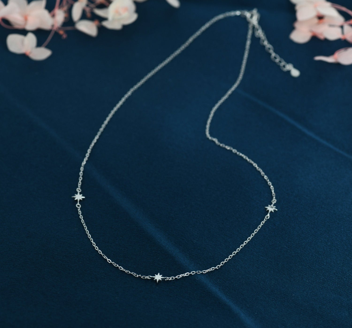 Extra Tiny Starburst Necklace in Sterling Silver, Floating Stars Necklace, Adjustable Length, Extra Small Pendant, 16 inch to 18 inch