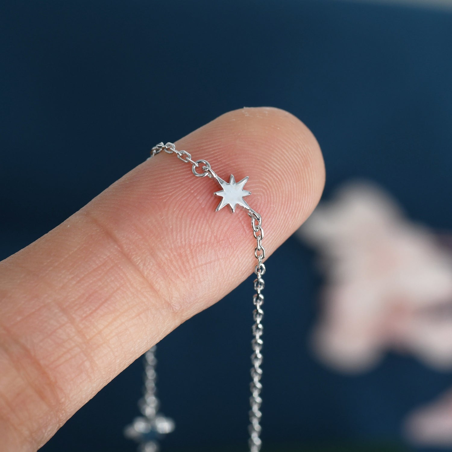 Extra Tiny Starburst Necklace in Sterling Silver, Floating Stars Necklace, Adjustable Length, Extra Small Pendant, 16 inch to 18 inch