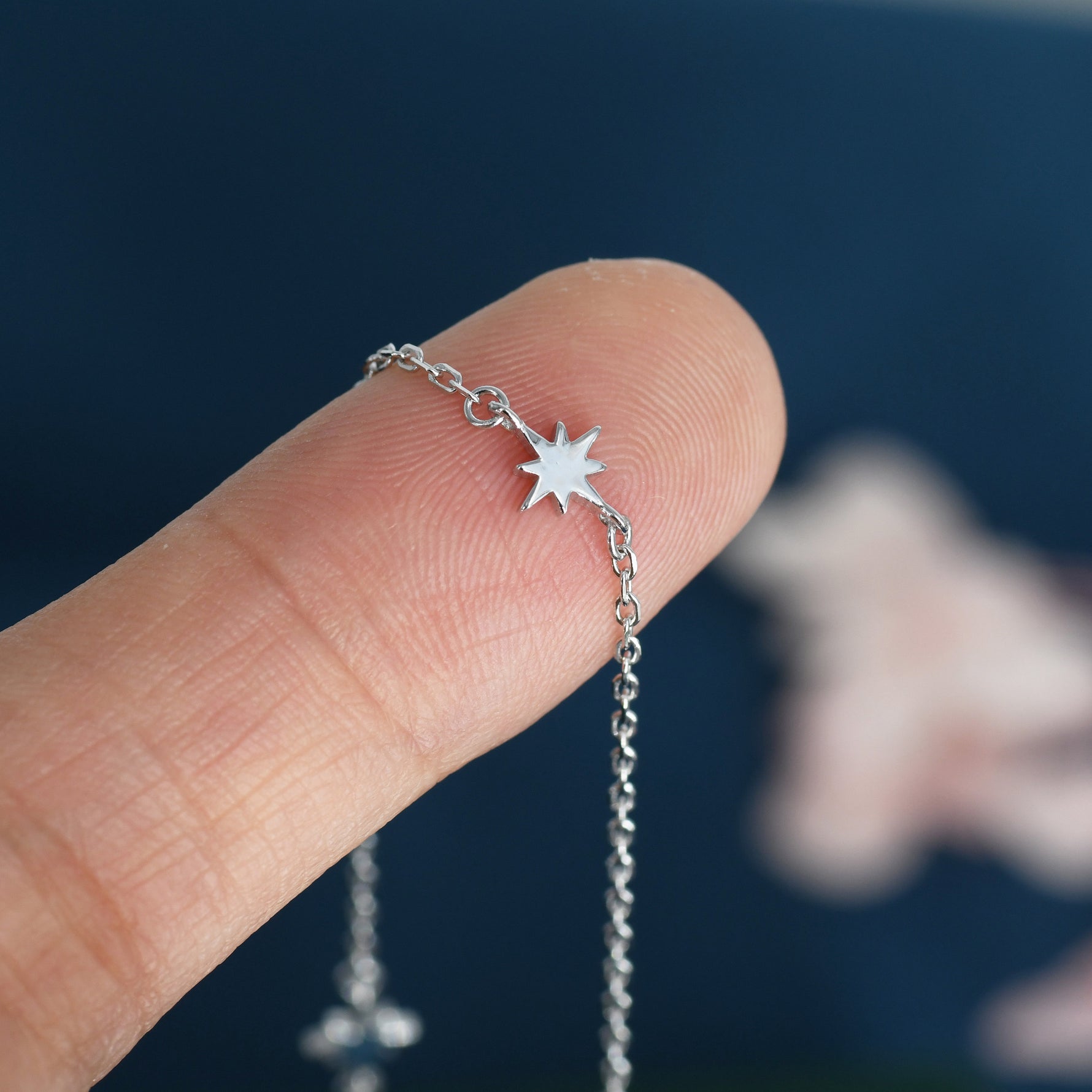 Extra Tiny Starburst Necklace in Sterling Silver, Floating Stars Necklace, Adjustable Length, Extra Small Pendant, 16 inch to 18 inch