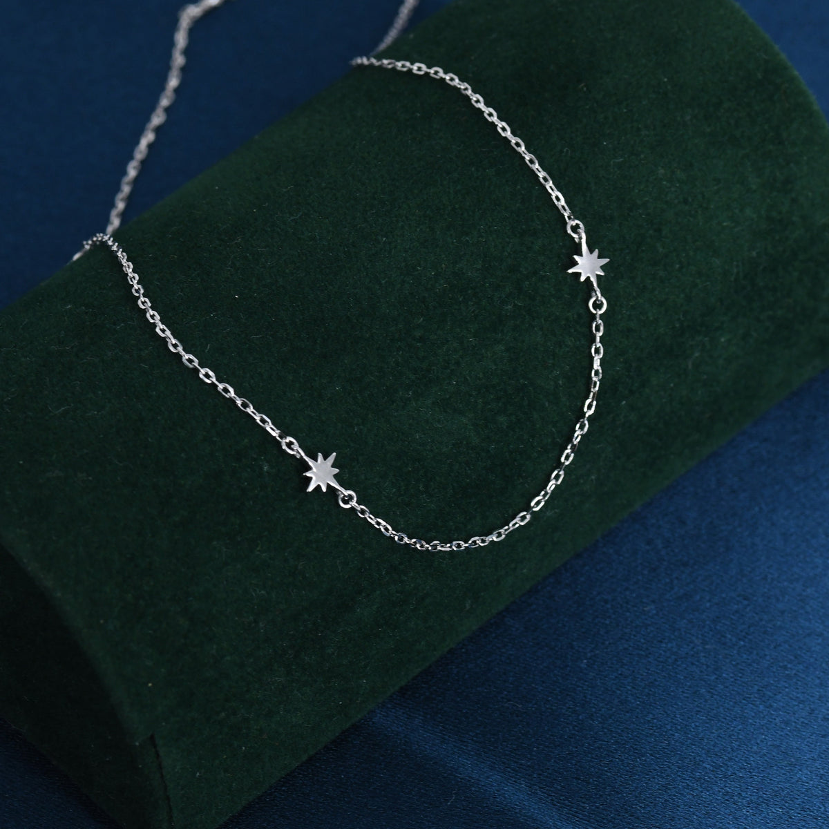 Extra Tiny Starburst Necklace in Sterling Silver, Floating Stars Necklace, Adjustable Length, Extra Small Pendant, 16 inch to 18 inch