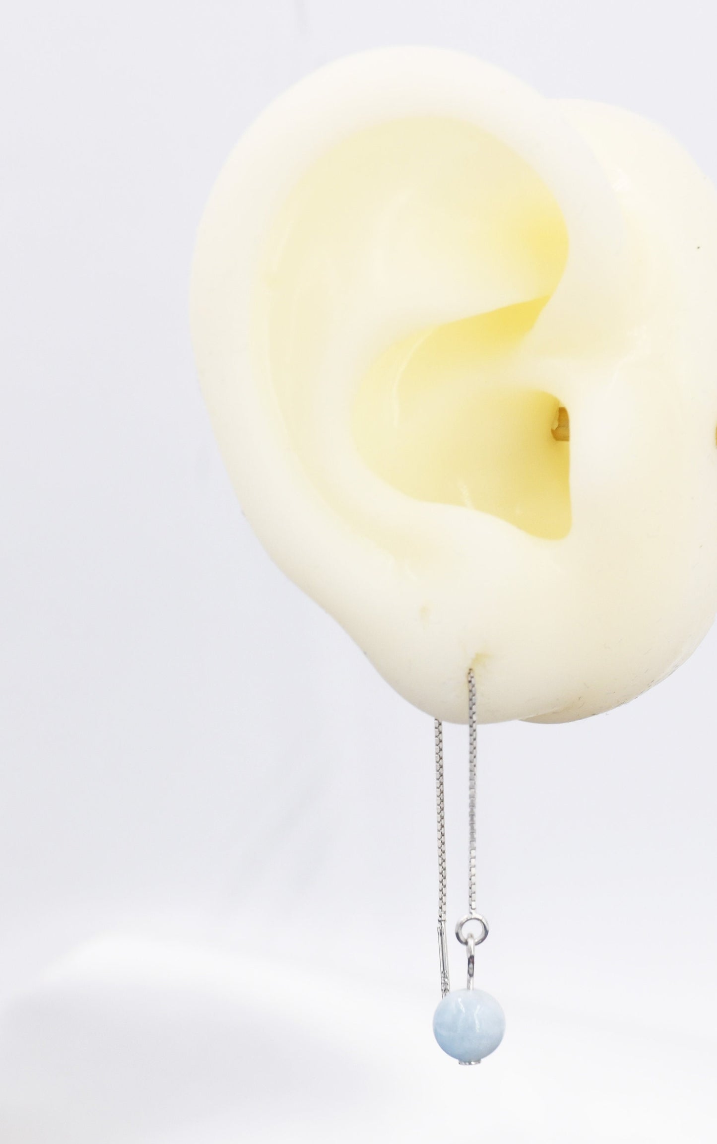 Natural Aquarmarine Beads Threader Earrings in Sterling Silver, Genuine Aquamarine Crystal Ear Threaders