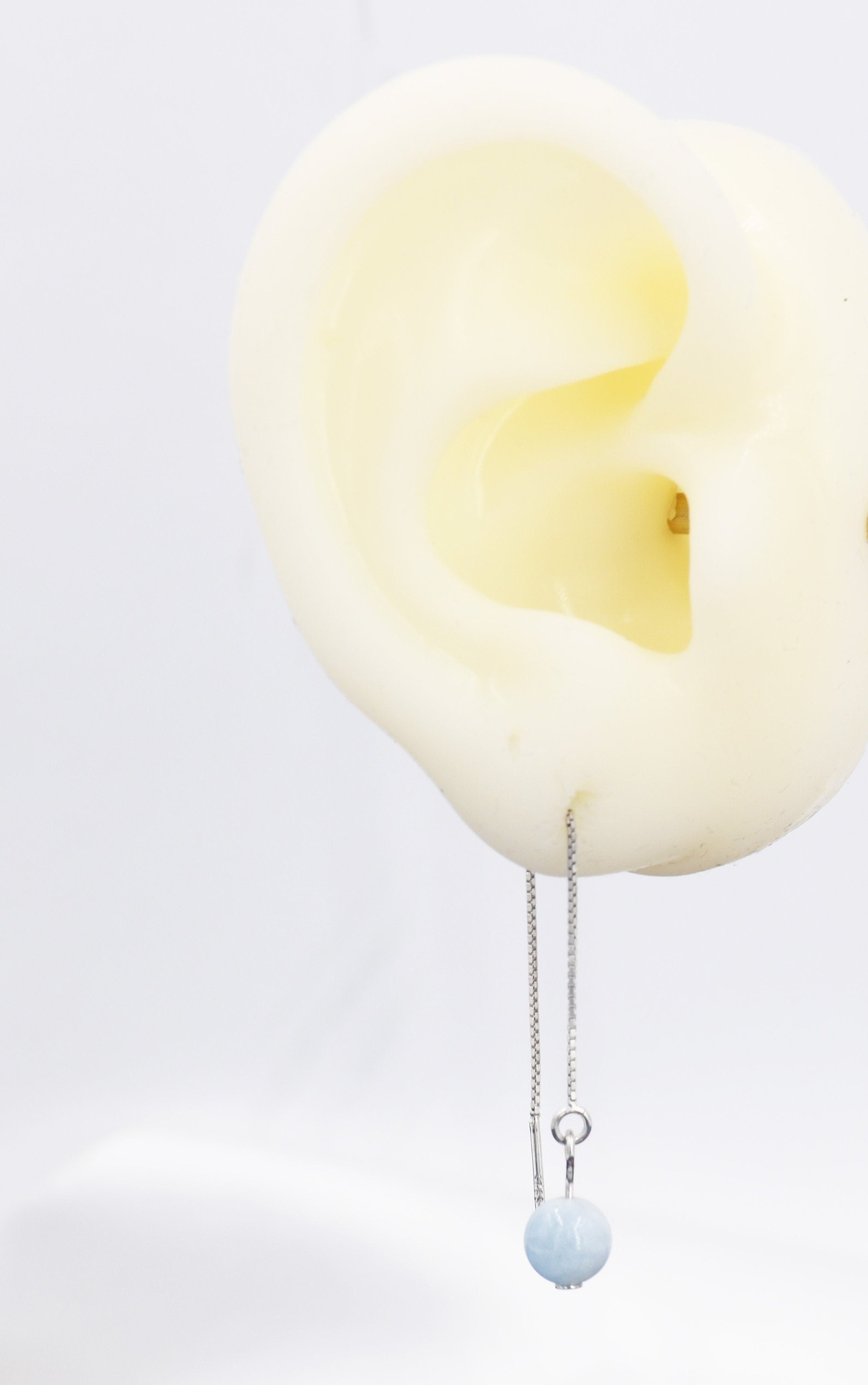 Natural Aquarmarine Beads Threader Earrings in Sterling Silver, Genuine Aquamarine Crystal Ear Threaders