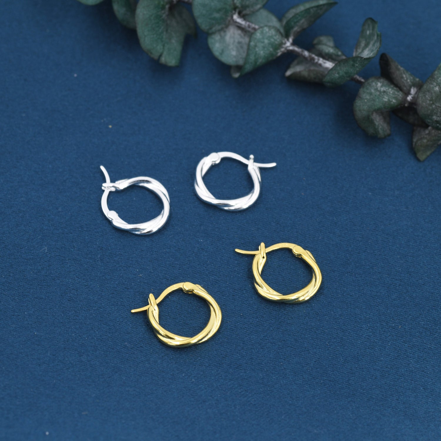 Entwined Hoop Earrings in Sterling Silver, Silver or Gold, Skinny Twist Geometric Hoop Earrings, Braided Rope Hoop Earrings, 15mm Hoops