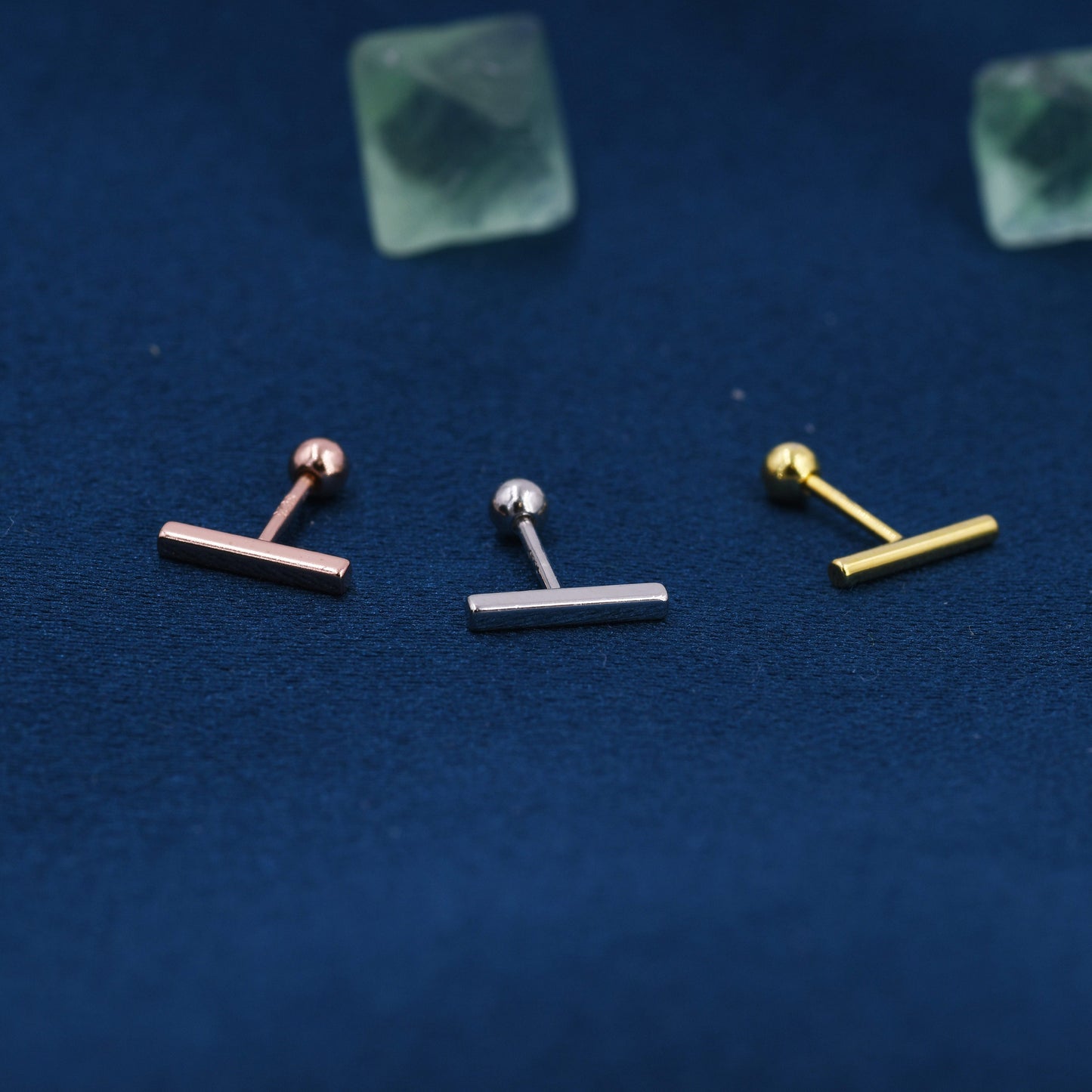 Tiny Bar Screw Back Earrings in Sterling Silver, Silver, Gold or