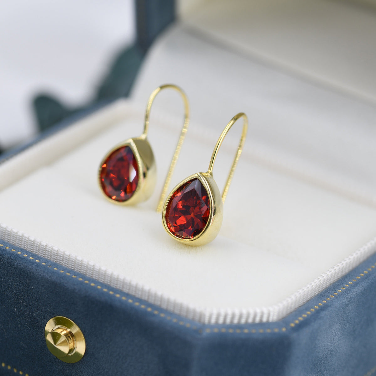 Garnet Pear-Shaped Hook Earrings