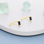 Black Baguette Cut CZ Huggie Hoop Earrings in Sterling Silver, Silver or Gold, Open Hoops, Pull-Through Threader Earrings,