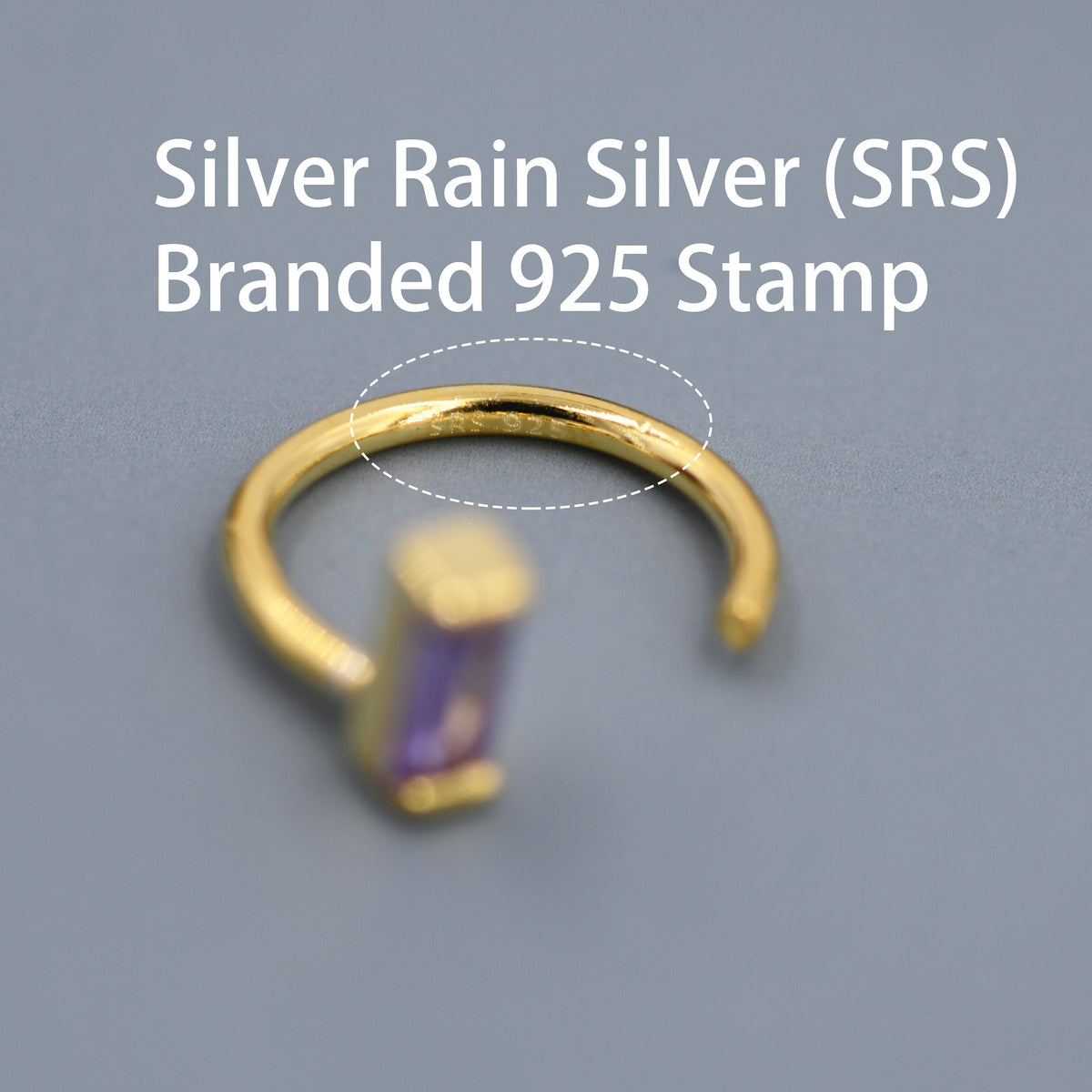 Amethyst Purple Baguette Cut CZ Huggie Hoop Earrings in Sterling Silver, Silver or Gold, Open Hoops, Pull-Through Threader Earrings