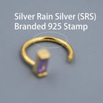 Amethyst Purple Baguette Cut CZ Huggie Hoop Earrings in Sterling Silver, Silver or Gold, Open Hoops, Pull-Through Threader Earrings