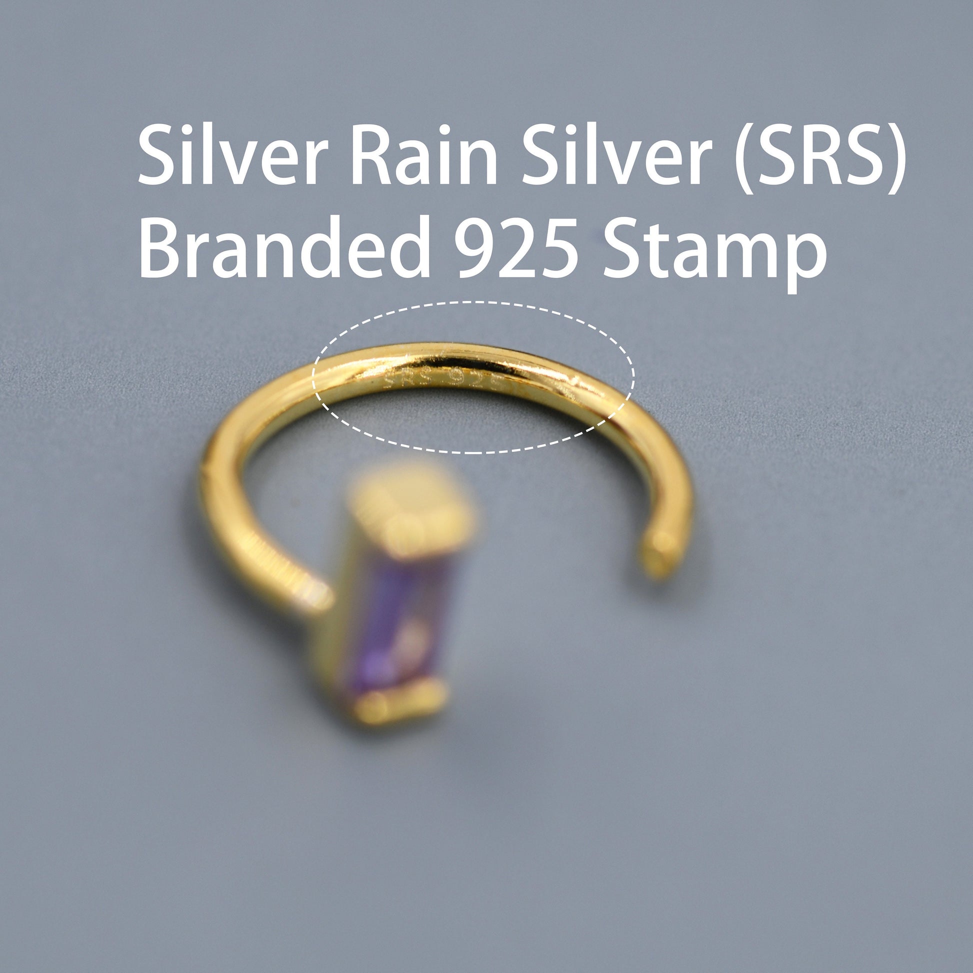 Amethyst Purple Baguette Cut CZ Huggie Hoop Earrings in Sterling Silver, Silver or Gold, Open Hoops, Pull-Through Threader Earrings